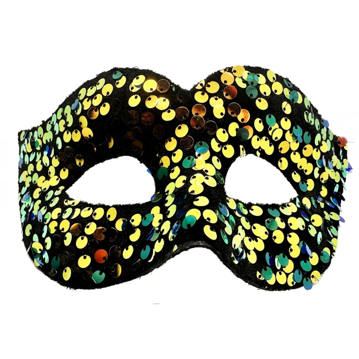 Timion Altın Renk Arkadan Lastikli Pul Payet İşlemeli Balo After Parti Maskesi (5148)