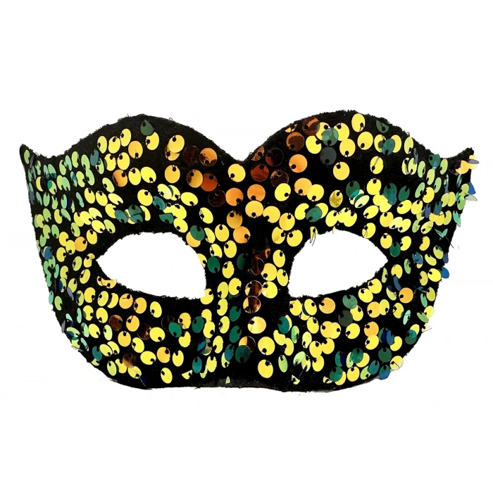 Timion Altın Renk Arkadan Lastikli Pul Payet İşlemeli Balo After Parti Maskesi (5148)
