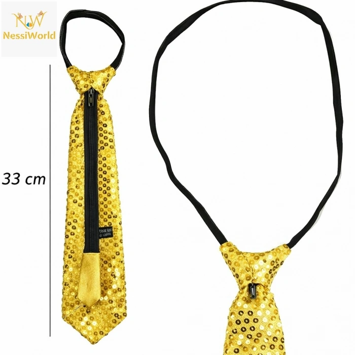 Timion Altın Renk Pul Payetli Işıltılı Parti Kravatı 33 cm