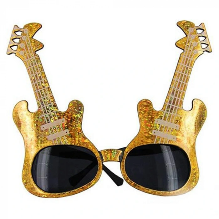 Timion Altın Renk Rockn Roll Gitar Şekilli Parti Gözlüğü 15x15 cm (5148)
