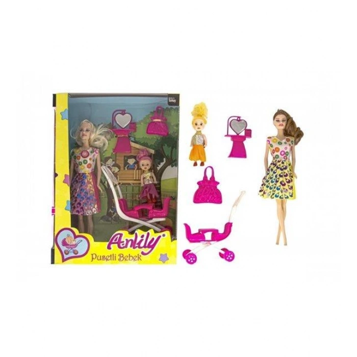 Timion Anlily Bebek Arabalı Aksesuarlı Oyuncak Bebek