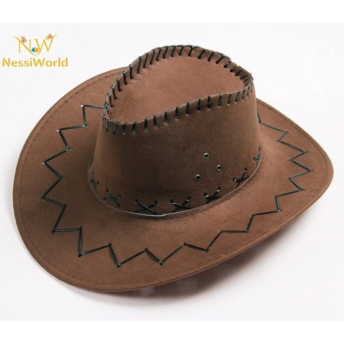 Timion Bağcıklı Çocuk Boy Nubuk Süet Kovboy Şapkası Koyu Kahve Renk