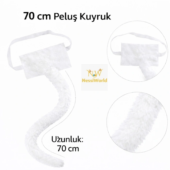 Timion Beyaz Peluş Kuyruk Şekil Verilebilir 70 cm