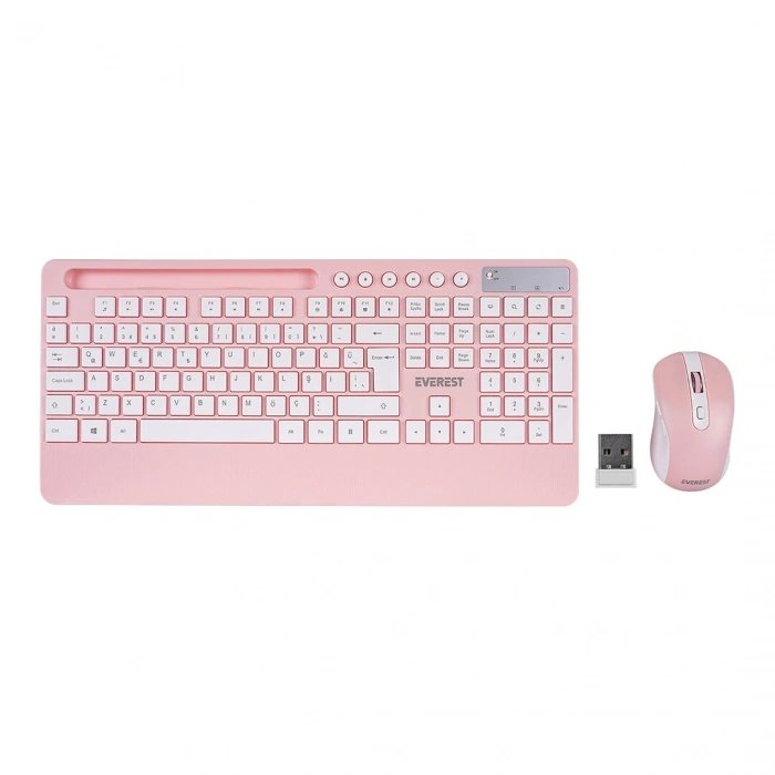 Timion Beyaz - Pembe Kablosuz Klavye - Mouse Seti Tablet - Telefon Standlı Q Kalvye (5148)