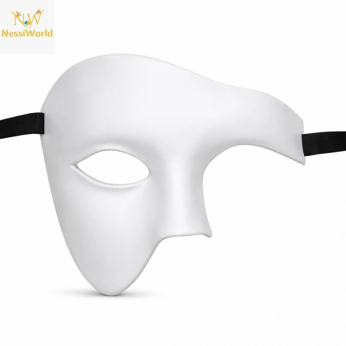 Timion Beyaz Yarım Erkek Maske – Phantom Parti & Balo Maskesi
