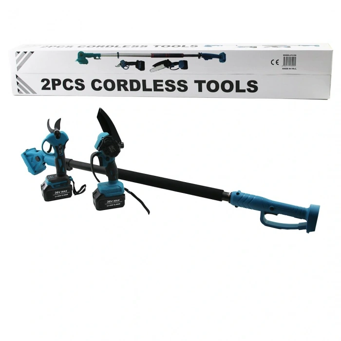 Timion BN-5 CORDLESS TOOLS LTJ-6A ZZ-01 2 PCS SET 6" BUDAMA DAL KESME TESTERE=ŞARJLI--YAĞSIZ - ZİNCİRLİ + ŞARJLI BAĞ MAKASI TELESKOPİK UZAYAN METAL SAP=120--195CM (5148)