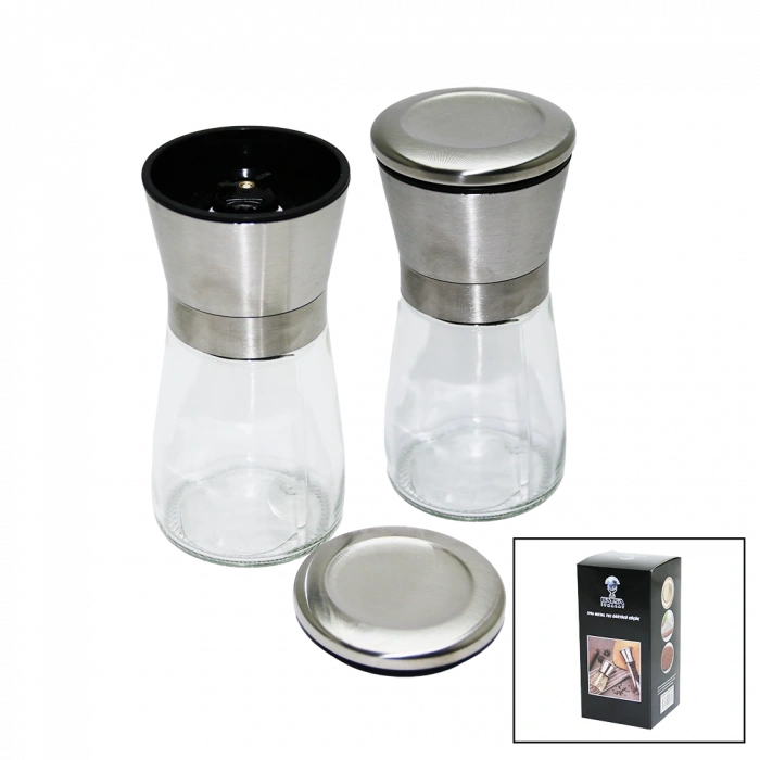 Timion Cam Hazneli - Metal Kapaklı Küçük Tuz - Baharat Öğütücü (5148)