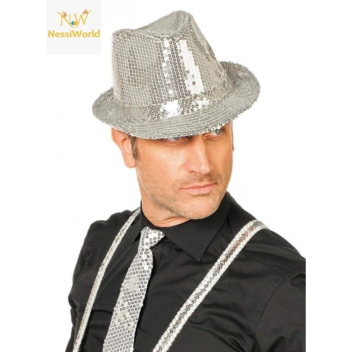 Timion Disko Star Gümüş Payetli Fötr Şapka Yetişkin Boy