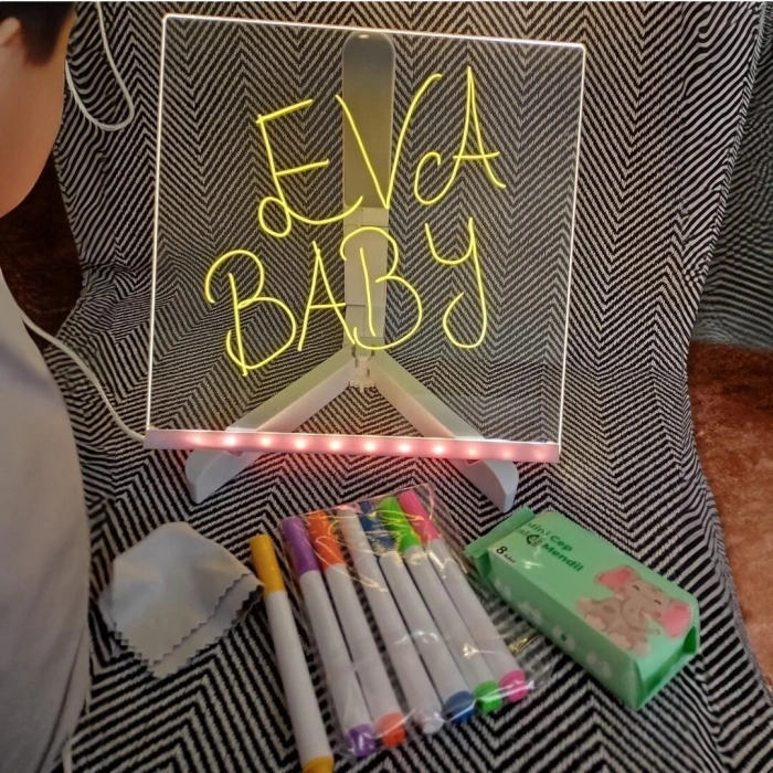 Timion Ennalbur 27126 Dekoratif Led Aydınlatmalı Şeffaf Işıltılı Yazı Çizim Panosu