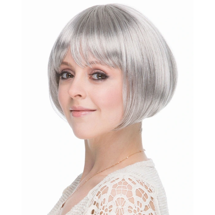 Timion Gri Gümüş Renk Düz Kesim Astarlı Küt Parti Peruğu (5148)
