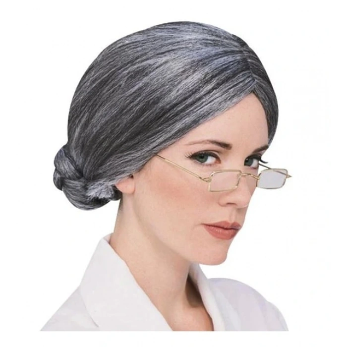 Timion Gri Renk Yaşlı Peruğu Takma Saç Büyükanne Peruğu Yetişkin Çocuk Uyumlu (5148)