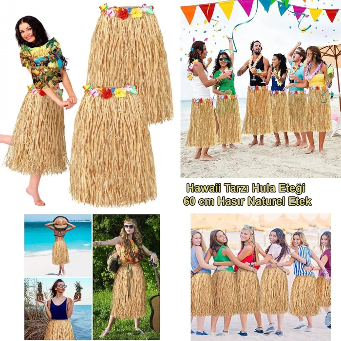 Timion Hawaii Tarzı Hula Eteği – 60 cm Hasır Naturel Etek (5148)