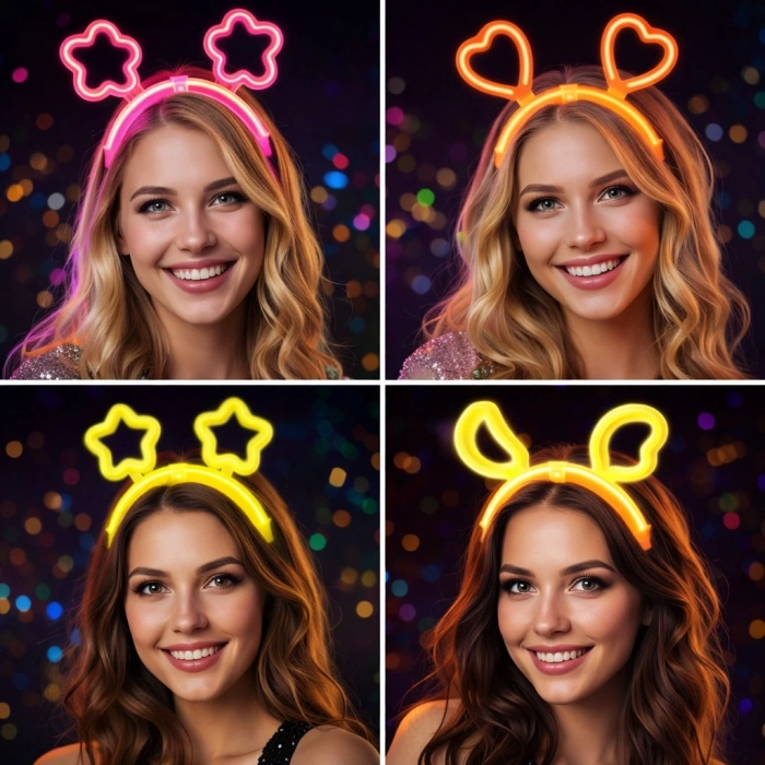 Timion Karanlıkta Parlayan Glow Taç Seti 12 Adet – Yıldız Kalp Ay Çiçek (Her Model 3 Adet) (5148)