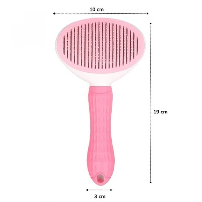 Timion Kedi Köpek Tüy Toplayıcı Kendini Temizleyebilen Ergonomik Saplı Evcil Hayvan Tarağı Pembe (5148)