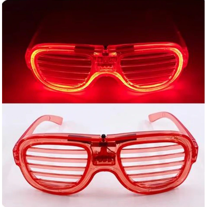 Timion Kırmızı Led Işıklı Parti Gözlüğü - Neon Glow Şerit Gözlük 3 Modlu (5148)