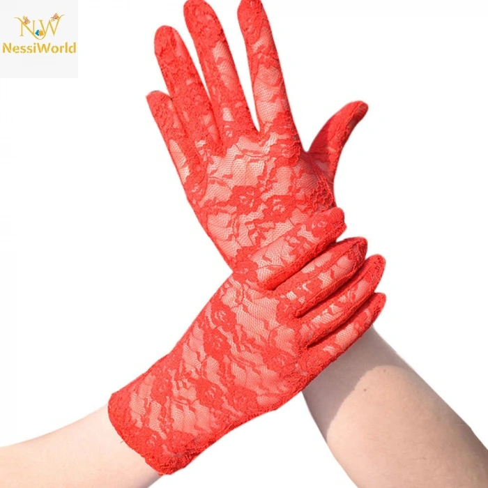 Timion Kırmızı Renk Kısa Dantelli Eldiven