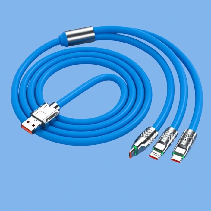 Timion Kutulu  3 Şarj Aleti 1 Arada Çinko Alaşım Hızlı Şarj Kablosu Mavi 3 in 1 (5148)