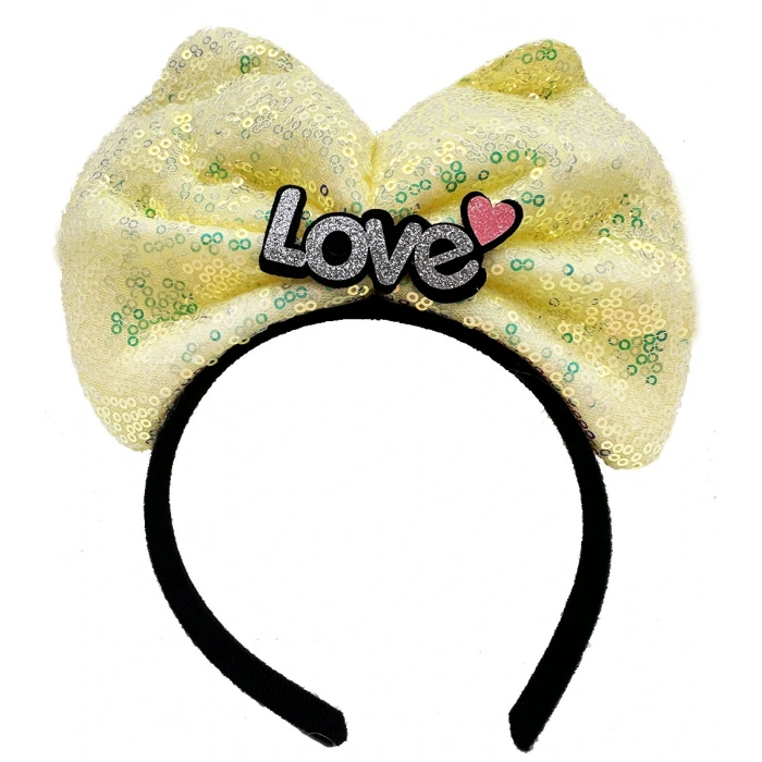 Timion Led Işıklı 3 Farklı Fonksiyonda Yanan Gümüş Love Yazılı Sarı Fiyonk Taç 20X17 cm (5148)