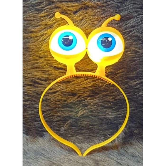 Timion Led Işıklı &amp;amp; Pilli 3 Farklı Modda Yanan Uzaylı Göz Parti Tacı Sarı Renk 18x12 cm (5148)