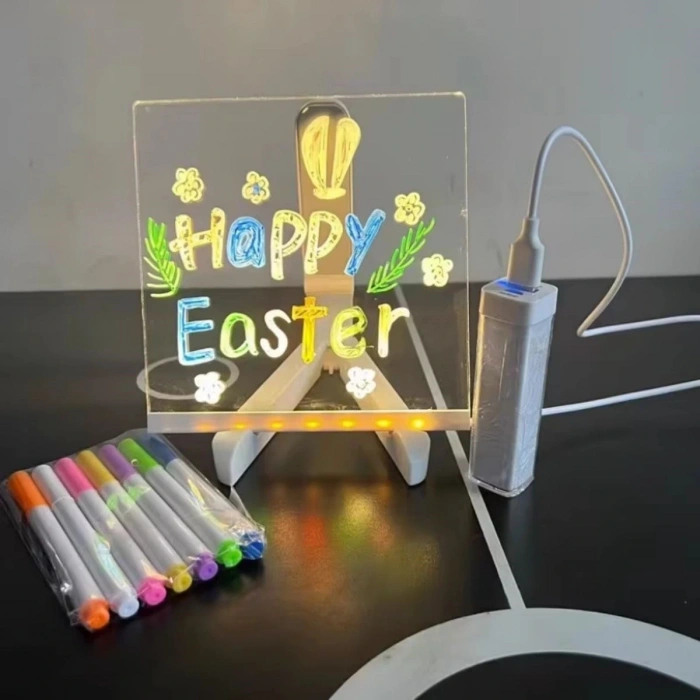 Timion LED Işıklı Kendiliğinden Renkli Fosforlu Kalemli Kare Yazı Panosu 20x20 cm (5148)