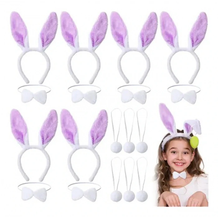 Timion Lila Mor Tavşan Kulak Papyon Kuyruk 3'lü Parti Seti (5148)