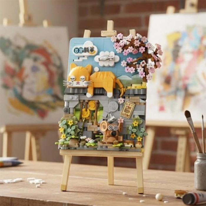 Timion LZ1386 LOZ  YATAN KEDİ AHŞAP BOYAMA   BLOCK OYUNCAK 787 PARÇA