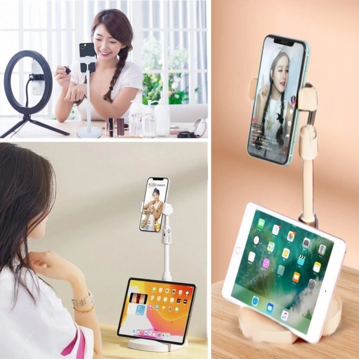 Timion Masa Üstü Tablet ve Telefon Tutucu Plastik Aparat Beyaz Telefon Standı (5148)