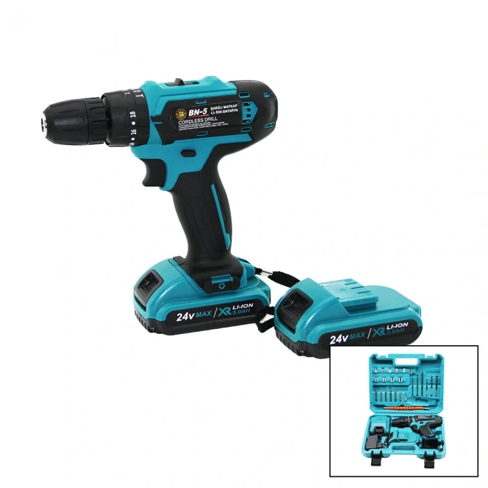 Timion MAVİ 1250 RPM BN-5 F-136 CORDLESS DRILL FULL ŞARJLI=24V=5.0Ah - 2 BATARYA MATKAP SETİ ÇANTALI (5148)