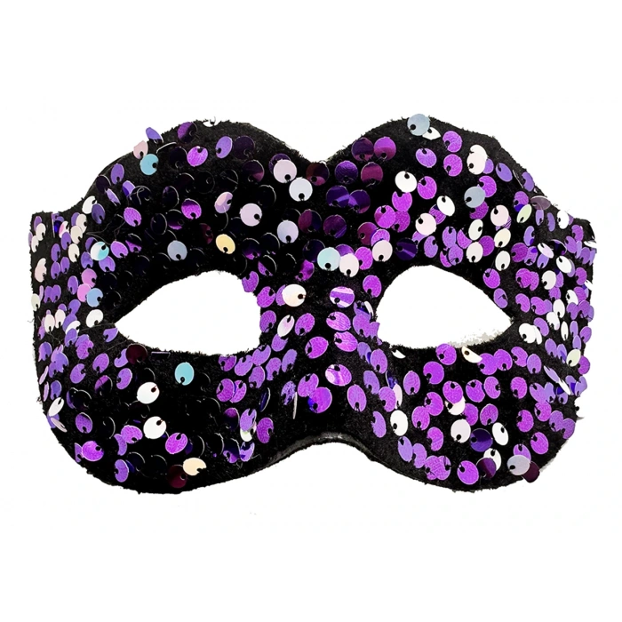 Timion Mor Renk Arkadan Lastikli Pul Payet İşlemeli Balo After Parti Maskesi (5148)
