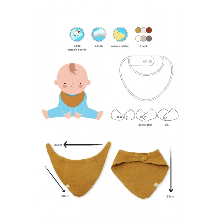 Timion Müslin Fular Önlük 3Lü 60102 Kiremit Bej Hardal