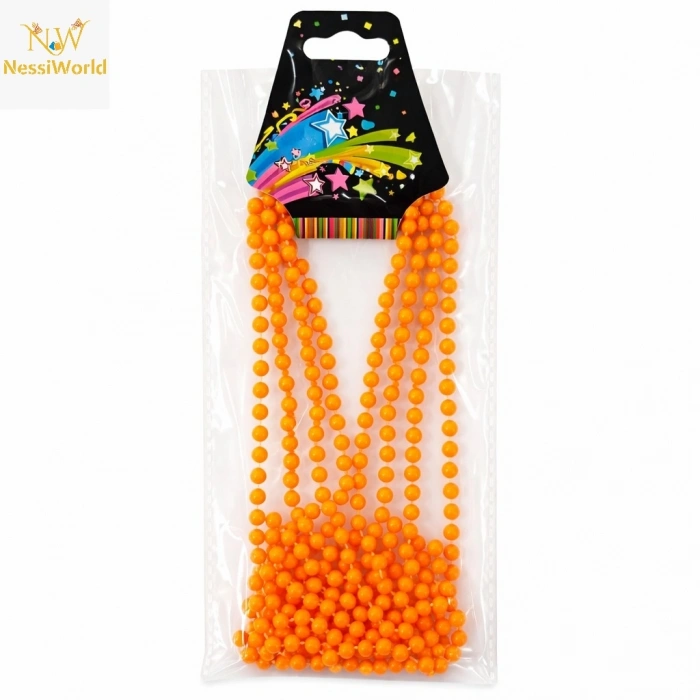 Timion Neon Turuncu Boncuk Kolye 80 cm – Retro 80’ler 90’lar Parti Aksesuarı