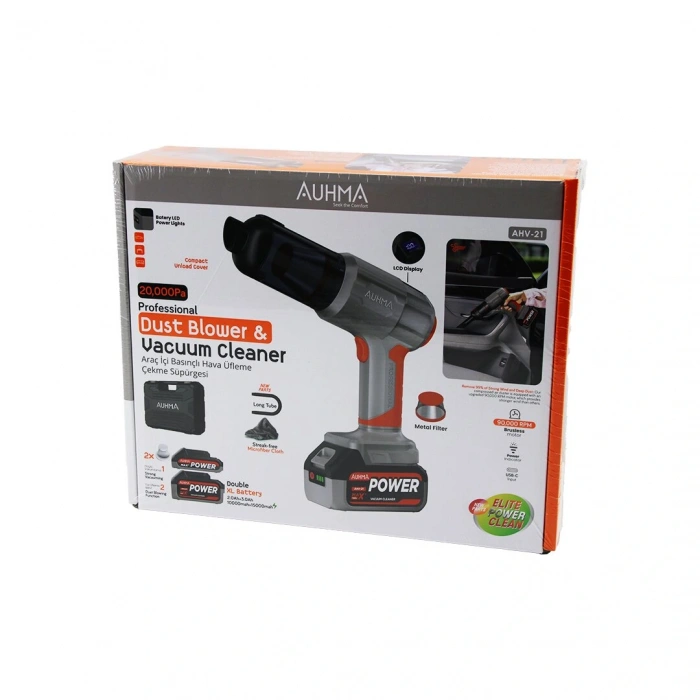 Timion OTO ARAÇ TYPE-C SARJLI - LCD EKRAN EL TİPİ BASINÇLI HAVA ÜFLEME - SÜPÜRGE MAKİNE YEDEK BATARYA - 2 X FİLTRE MİKROFİBER BEZ 8 BAŞLIK 175W AHV-21 (5148)