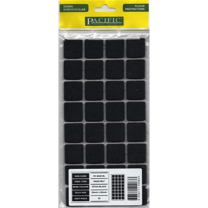 Timion Pacific 6025 Bl Yapışkanlı Keçe 25 Mm X 25 Mm Siyah