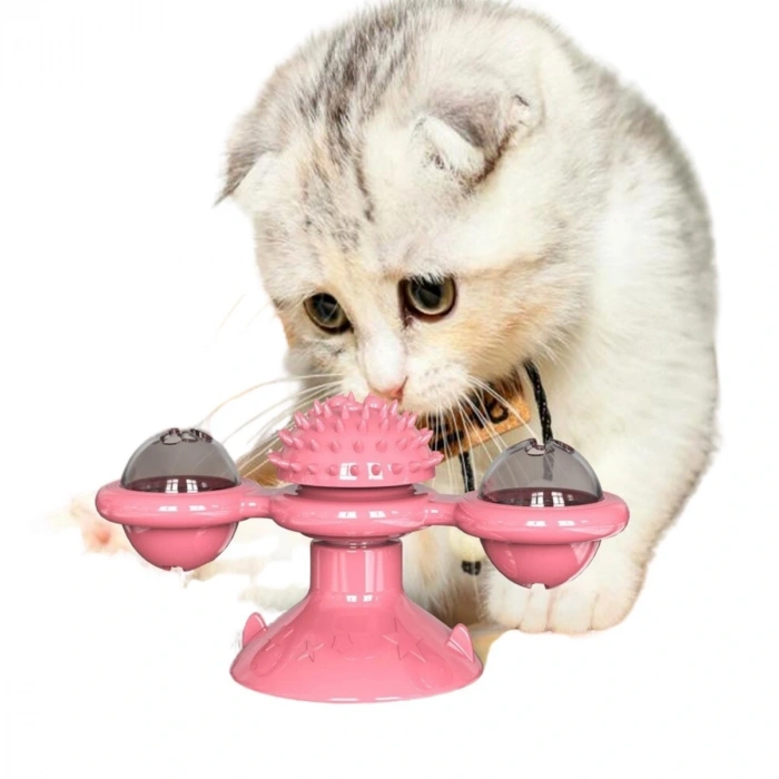 Timion Pet Malzemeleri Vantuzlu Fırıldak Toplu Dönen Şeffaf Depo Tasarım İnteraktif Kedi Oyuncağı (5148)