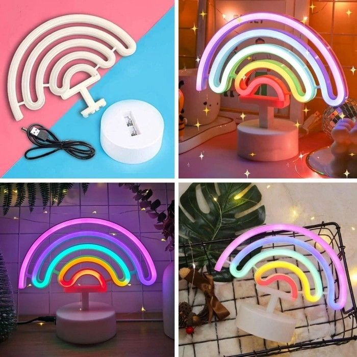 Timion Plastik Gökkuşağı Neon Led Işık – Dekoratif Renkli Masaüstü Ve Ambiyans Aydınlatması (5148)