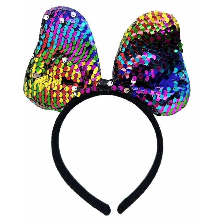 Timion Renk Değiştiren Pullu Payetli Fiyonk Parti Tacı Rengarenk Gümüş Renk 20x16 cm (5148)