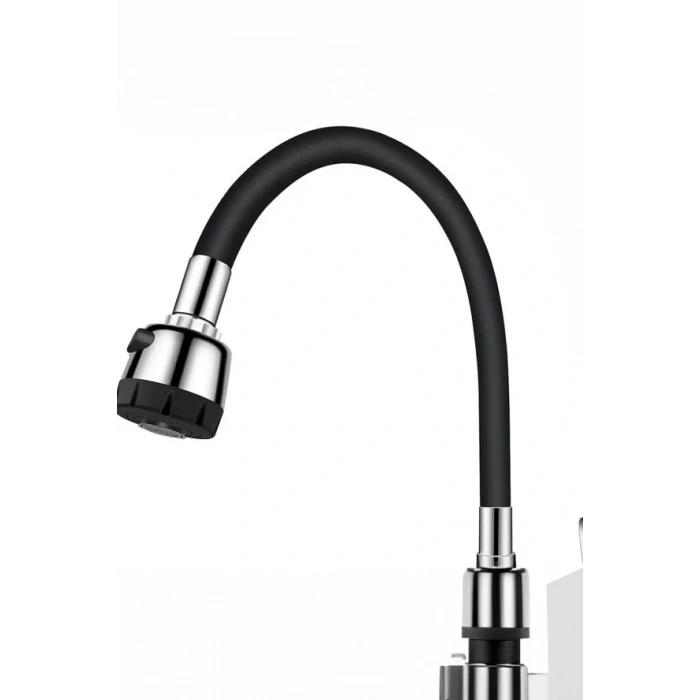 Timion Renkli Silikonlu Oynar Başlıklı 2 Fonksiyonlu Spiral Musluk Başlığı - Siyah (5148)