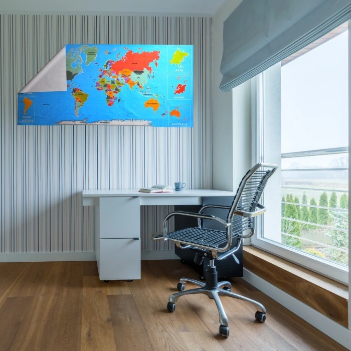 Timion Renkli Atlas Dünya Haritası Manyetik Yapıştırıcı Gerektirmeyen Duvar Stickerı 118 CM * 56 CM (5148)