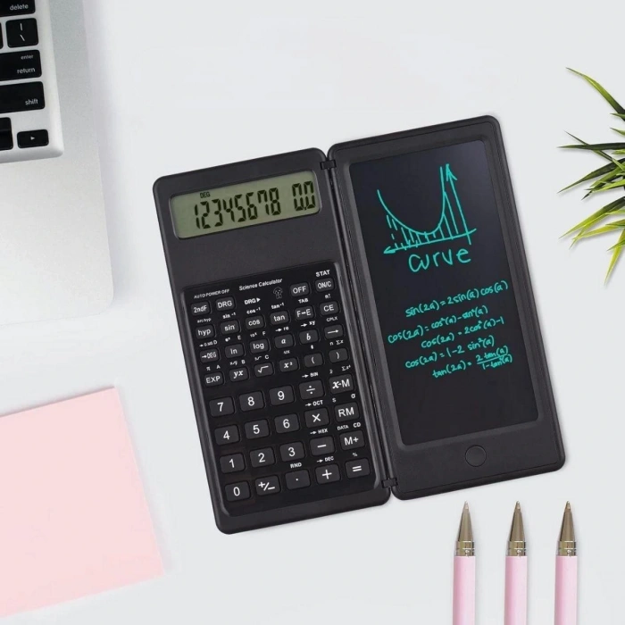 Timion Silinebilir LCD Yazı Tabletli,Kalemli Katlanabilir Bilimsel Hesap Makinesi (5148)