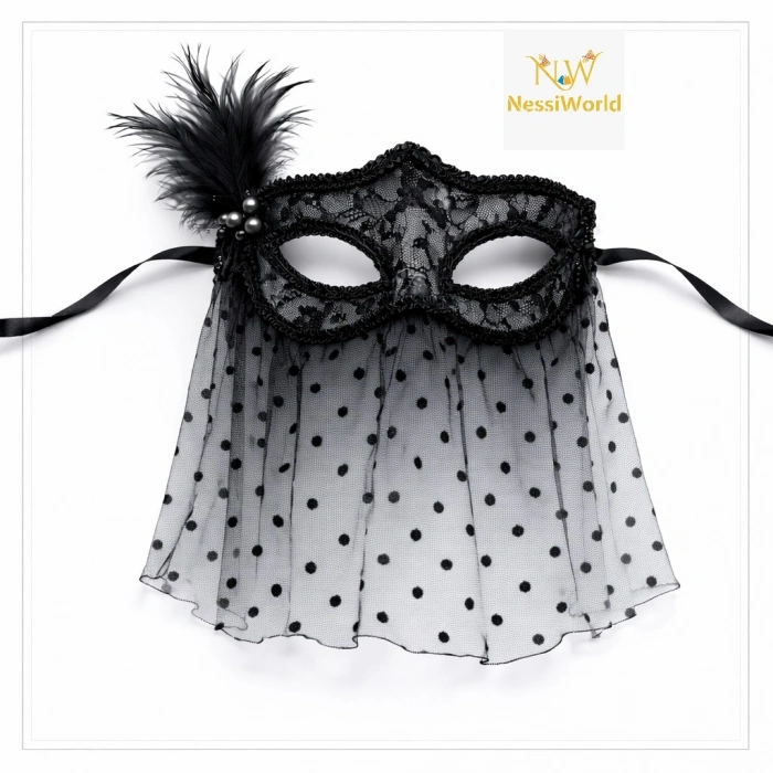 Timion Siyah Dantel Tüllü Peçeli Parti Maskesi