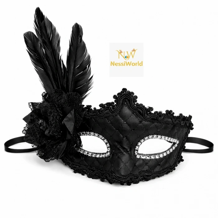 Timion Siyah Tüylü Venedik Lüks Balo Maskesi