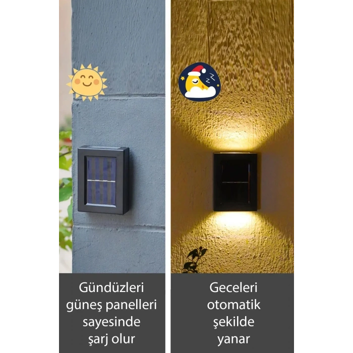 Timion Solar Çift Taraflı Duvar Lambası Güneş Enerjili Aydınlatma Dekorasyon Aplik Işık 2 Li (5148)