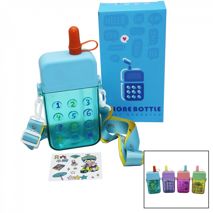 Timion TELEFON MODELİ RENKLİ MİKA KRİSTAL SULUK MATARA PİPETLİ - VİDALI KAPAK - ASKILI 300ML (5148)