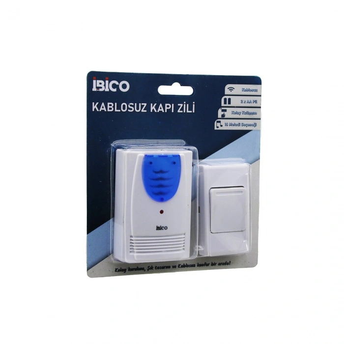 Timion WİRELES KABLOSUZ KAPI ZİLİ PİLLİ 16 FARKLI MELODİ 50MT ÇEKİM ALANI PİL = 2AA - DÜĞME = 23A (5148)