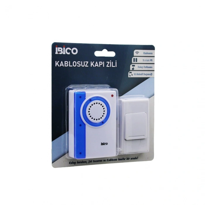 Timion WİRELES KABLOSUZ KAPI ZİLİ PİLLİ 16 FARKLI MELODİ 50MT ÇEKİM ALANI PİL = 2AA - DÜĞME = 23A (5148)