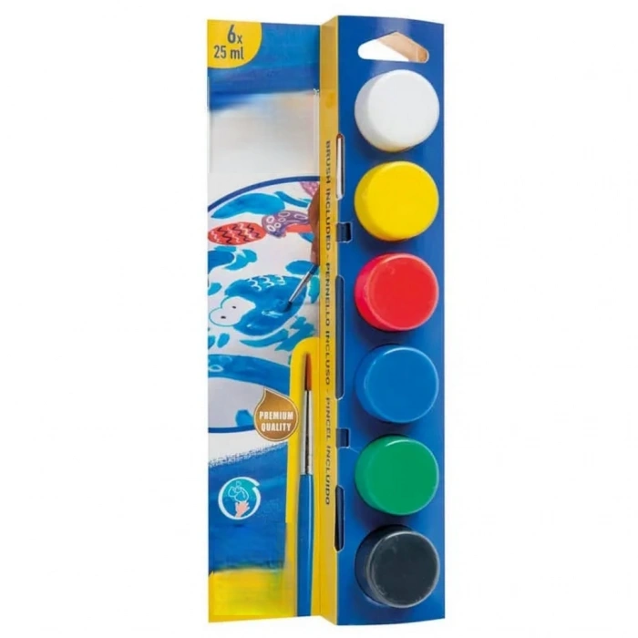 Timion Yıkanabilir Sulu Boya 25 ml x 6 Renk Fırçalı Set