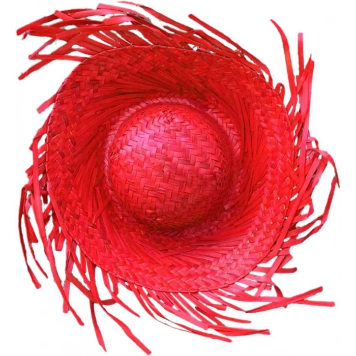 Timion Tropikal Parti Kırmızı Hasır Hawaii Şapkası 13x36 cm