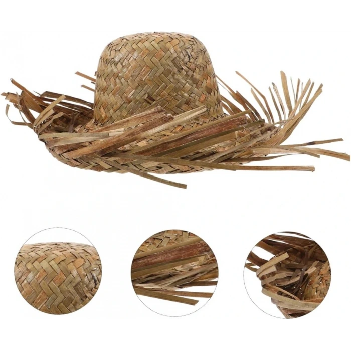 Timion Tropikal Parti Naturel Hasır Hawaii Şapkası 13x36 cm