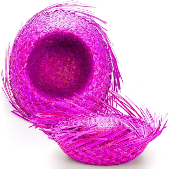 Timion Tropikal Parti Pembe Fuşya Hasır Hawaii Şapkası 13x36 cm