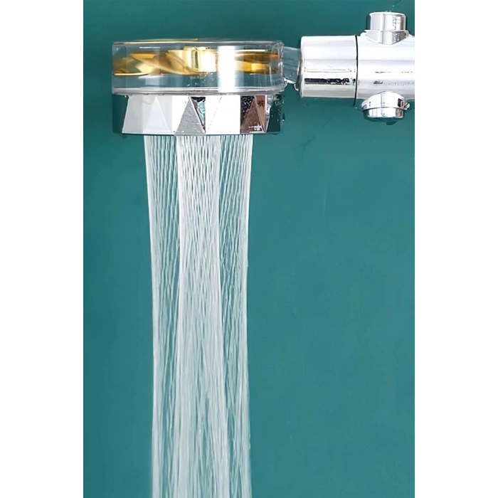 Turbo Duş Başlığı Su Tasarruflu 360 Hareketli Pervaneli Tazyikli Tuşlu Duş Başlığı (5148)